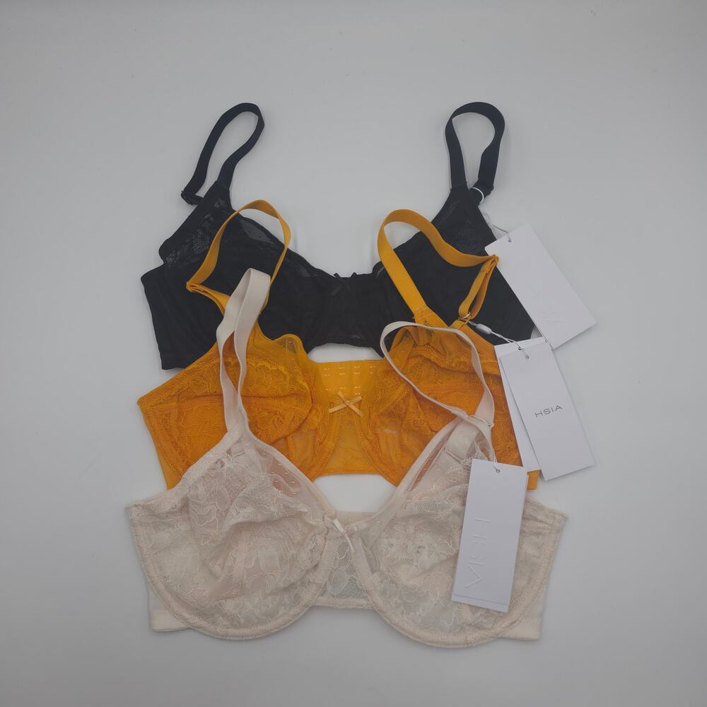 HSIA Bundle of Three Enchante Lace Underwire Bra in Black Yellow Cream 34D/DDD
